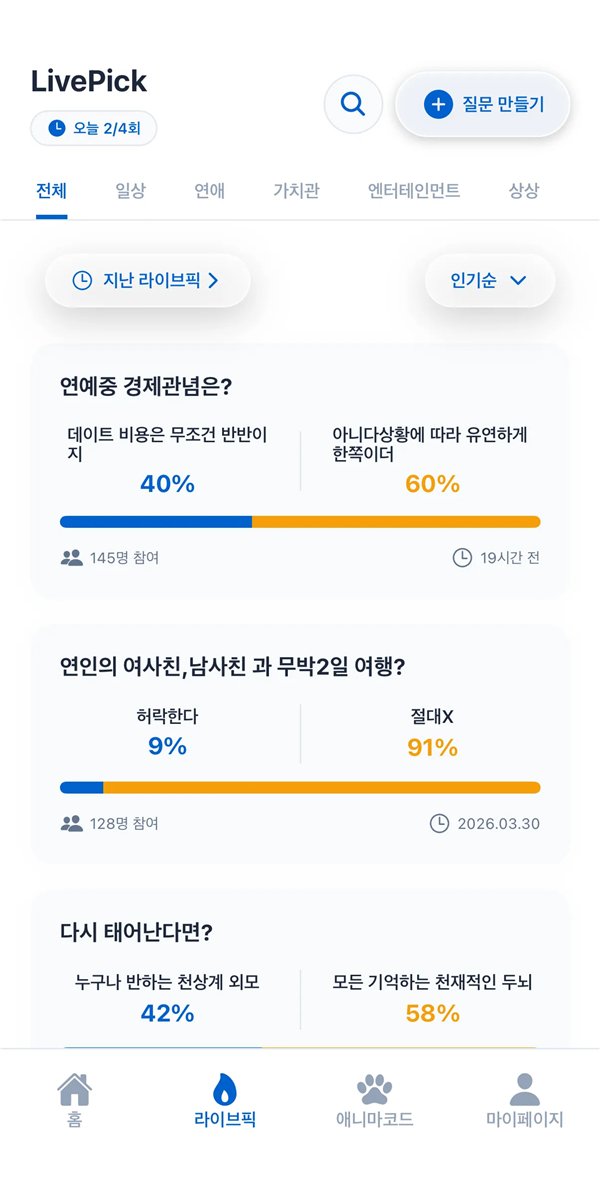 LivePick 투표 결과 화면